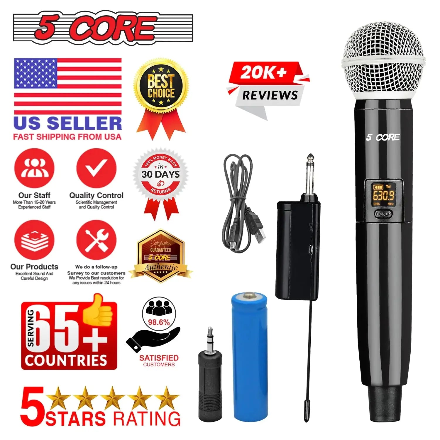 5Core Wireless Microphones VHF Microfonos Inalambricos Professional Handheld Cordless Mic Anti Spier