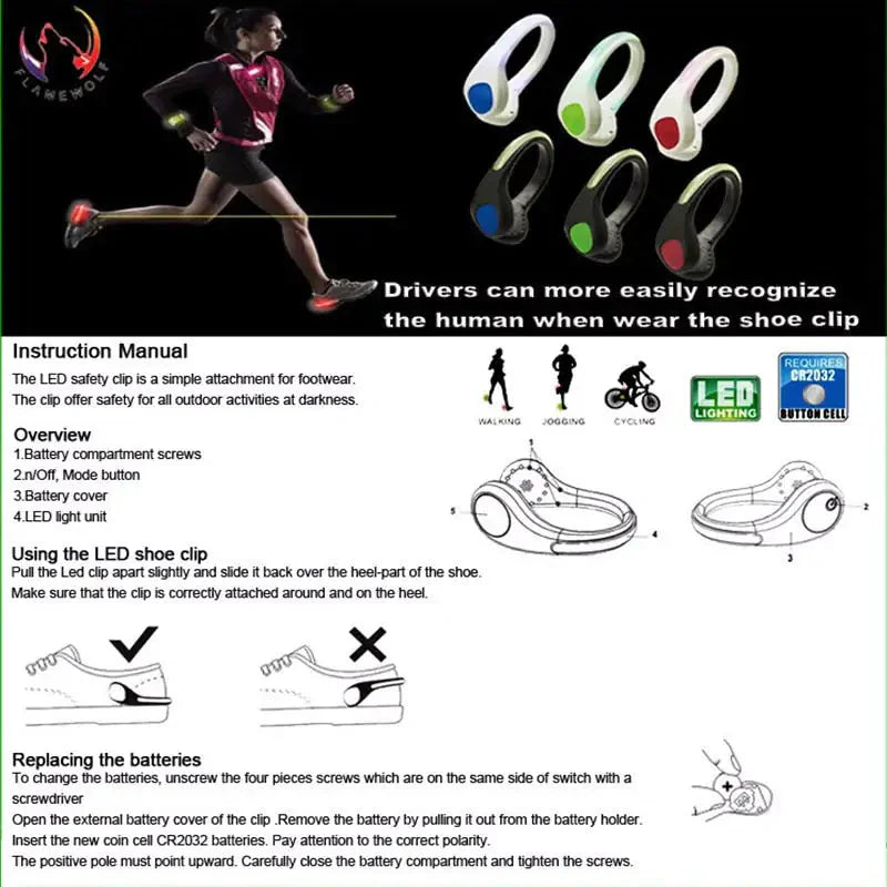 Shoes Clip Safety Warning Light Anti Spier