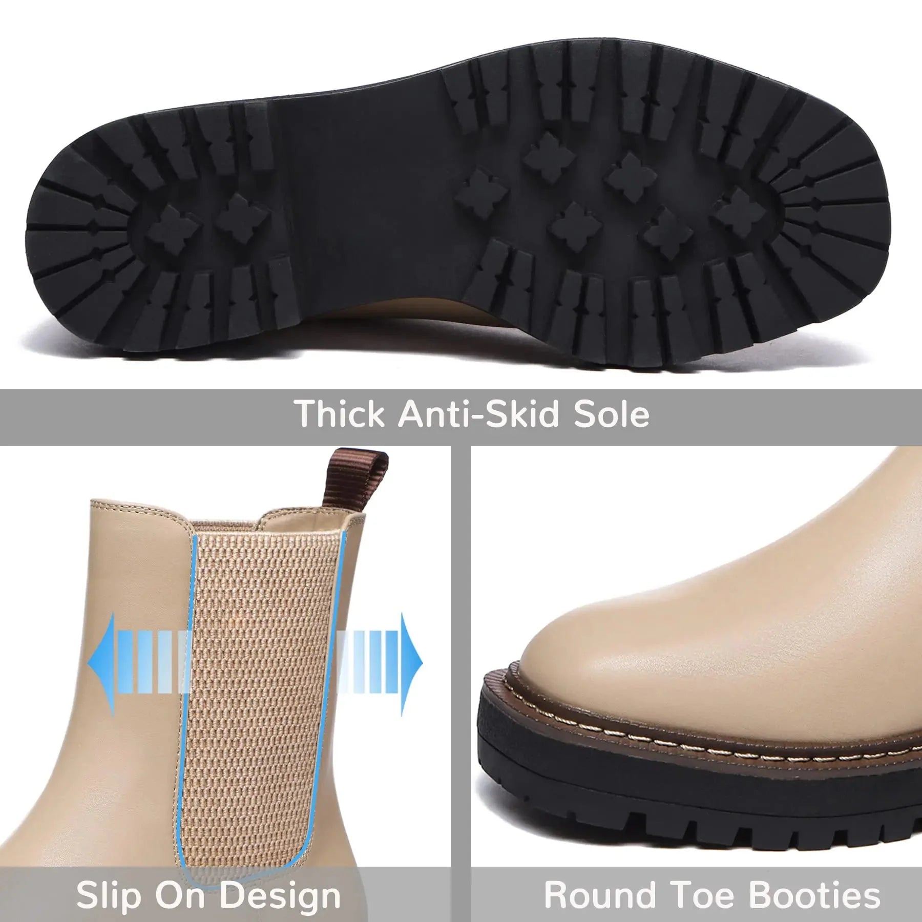 Athlefit Women's Chelsea Ankle Boots Platform Slip On Chunky Heel Lug Sole Leather Booties 9.5 Khaki Anti Spier