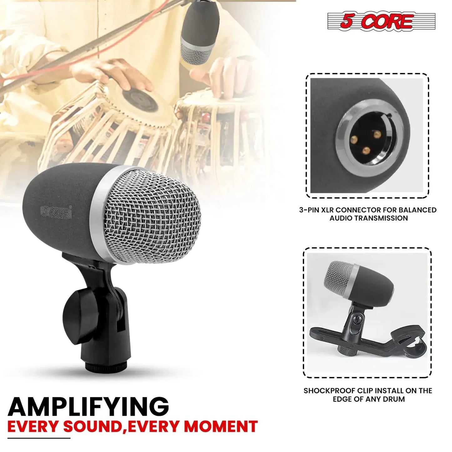 5Core Tabla Microphone Set Uni-Directional XLR Kick Snare Bayan Dayan Instrument Mic Anti Spier