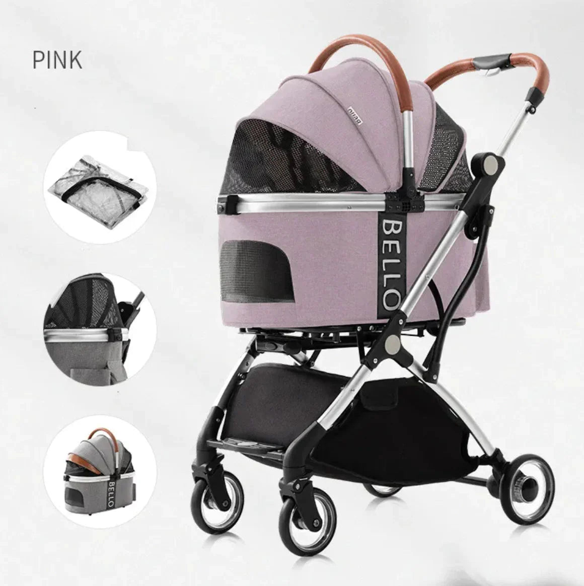 Foldable Four-Wheel Pet Stroller Anti Spier