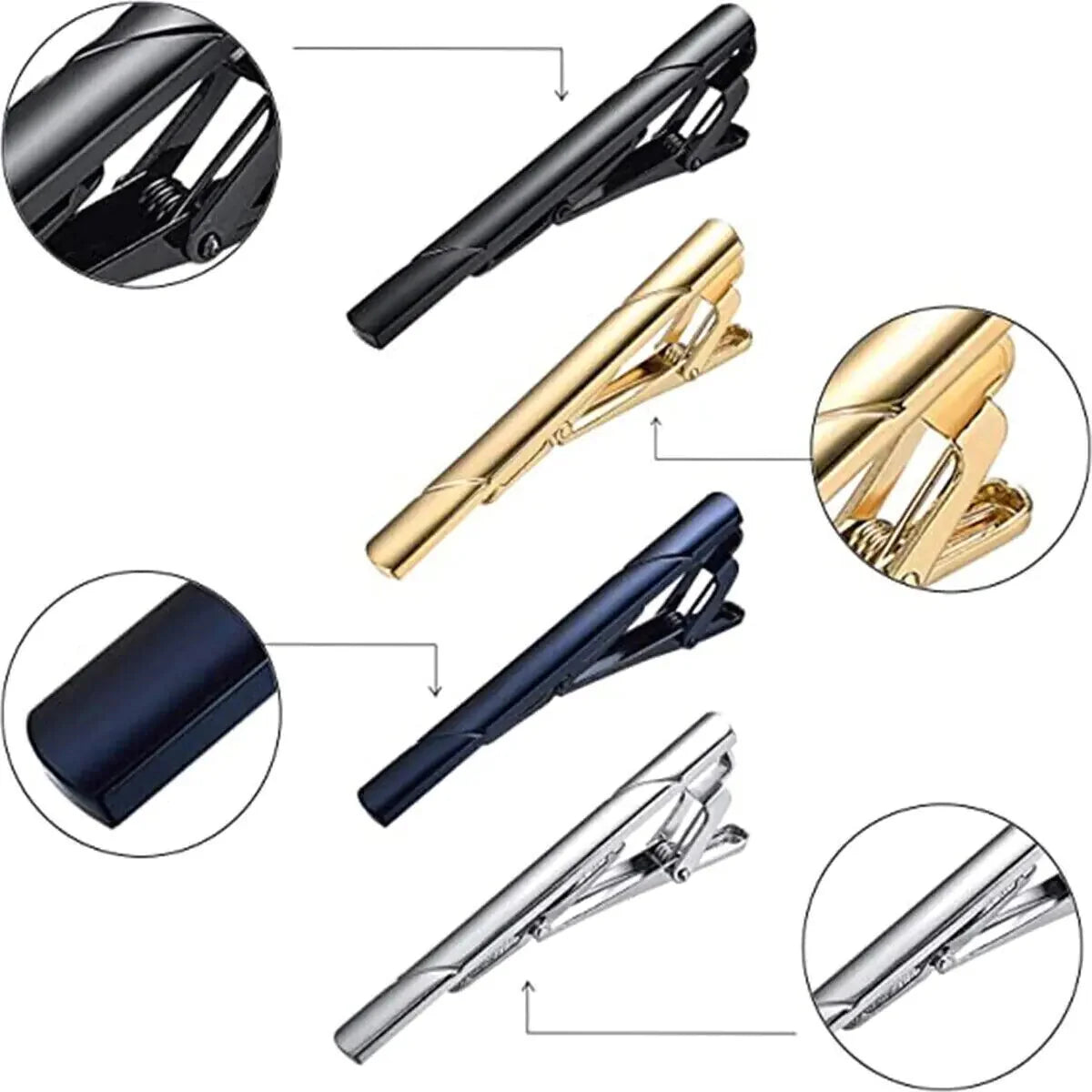 4PCS Mens Stainless Steel Tie Clip Necktie Bar Clasp Clamp Pin Gold Black Silver Anti Spier