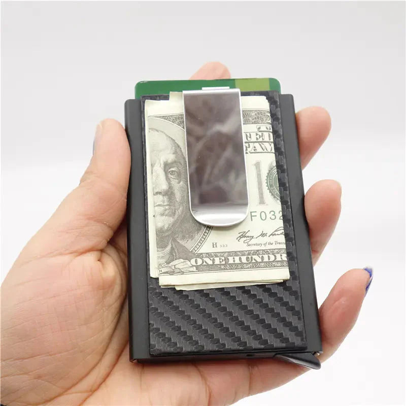 Aluminum Alloy RFID Wallet with Carbon Fiber Card Case Anti Spier