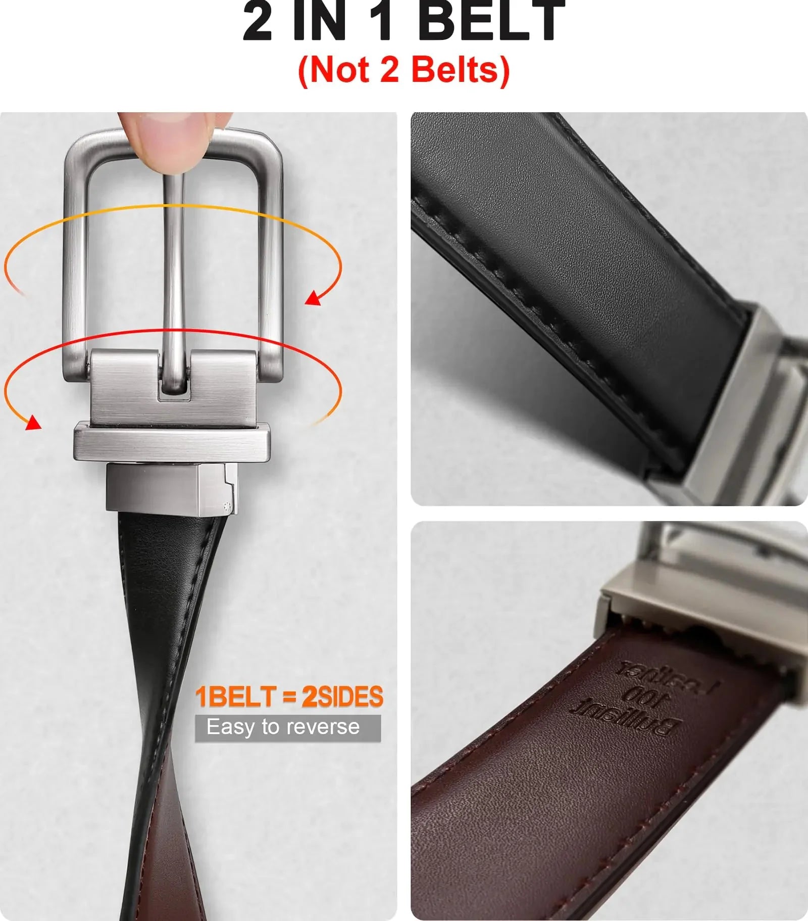 BULLIANT Men's Belt,Reversible Belt 1.25" For Gift Mens Casual Golf Dress pants shirts,One Reverse For 2 Sides Black/Antique Coffee1033 34"-36"Waist Adjustable Anti Spier