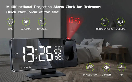 LED Projection Digital Alarm Clock Phone Charger Anti Spier