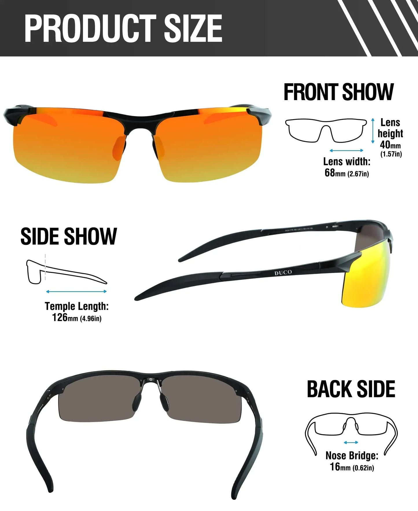 DUCO Mens Sports Polarized Sunglasses UV Protection Sunglasses for Men 8177s Black Frame Orange Lens Anti Spier