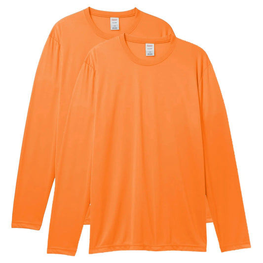 Hanes Sport Performance Long Sleeve T-Shirt, Performance Athletic Shirt, 2-Pack Large Safety Orange Anti Spier