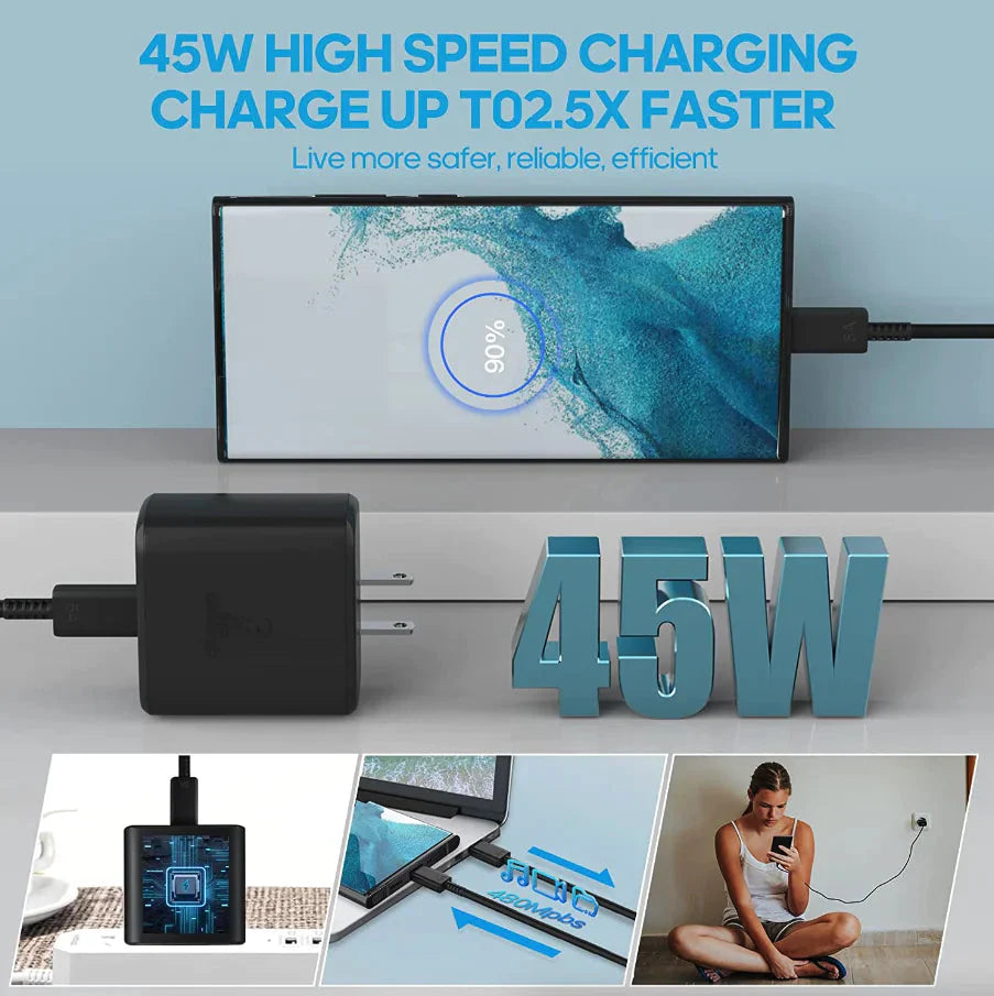 45W USB-C Super Fast Wall Charger + 6FT Cable For Samsung Galaxy S20 S21 S22 S23 Anti Spier