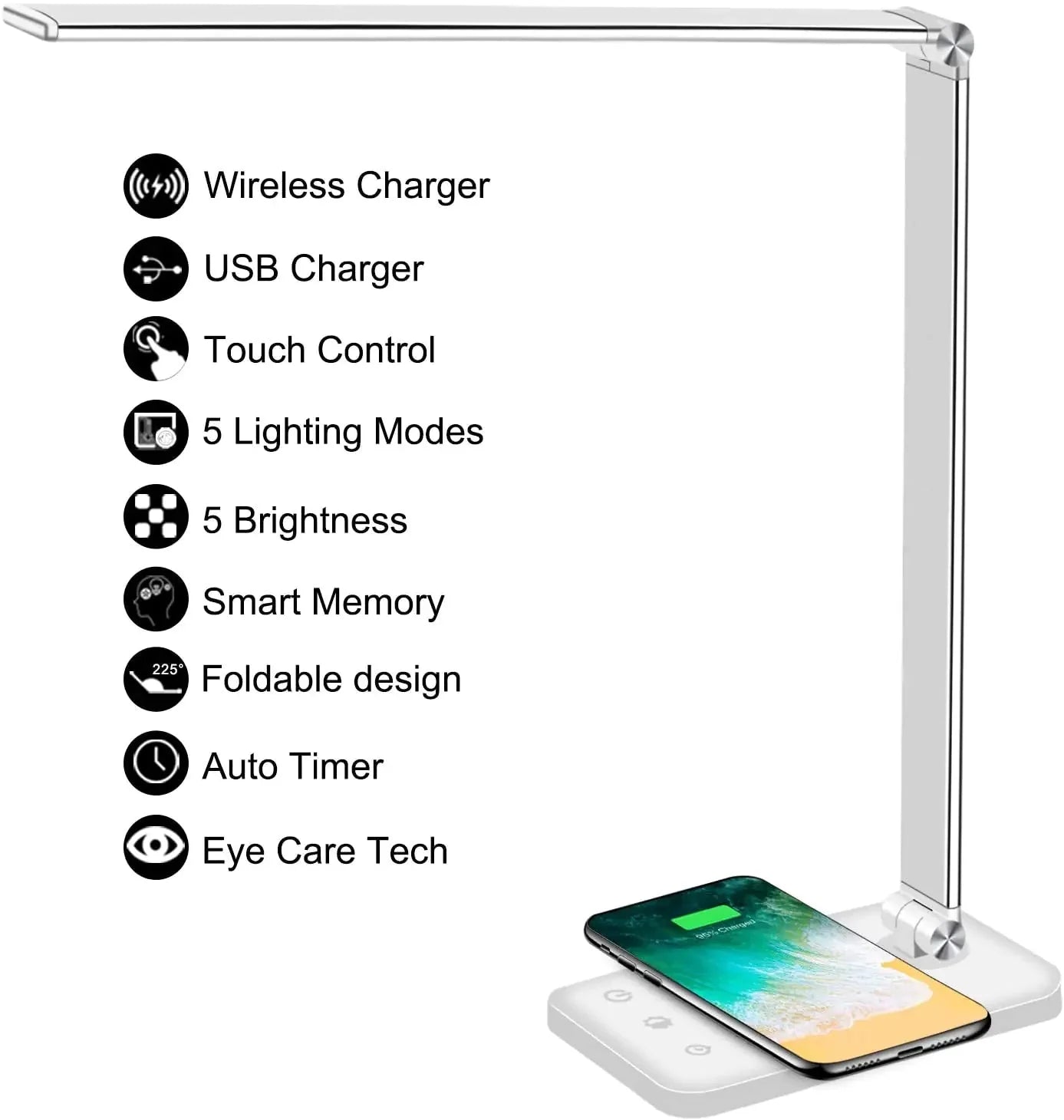5 Lighting Mode LED Desk Lamp + Wireless Phone Charger Anti Spier