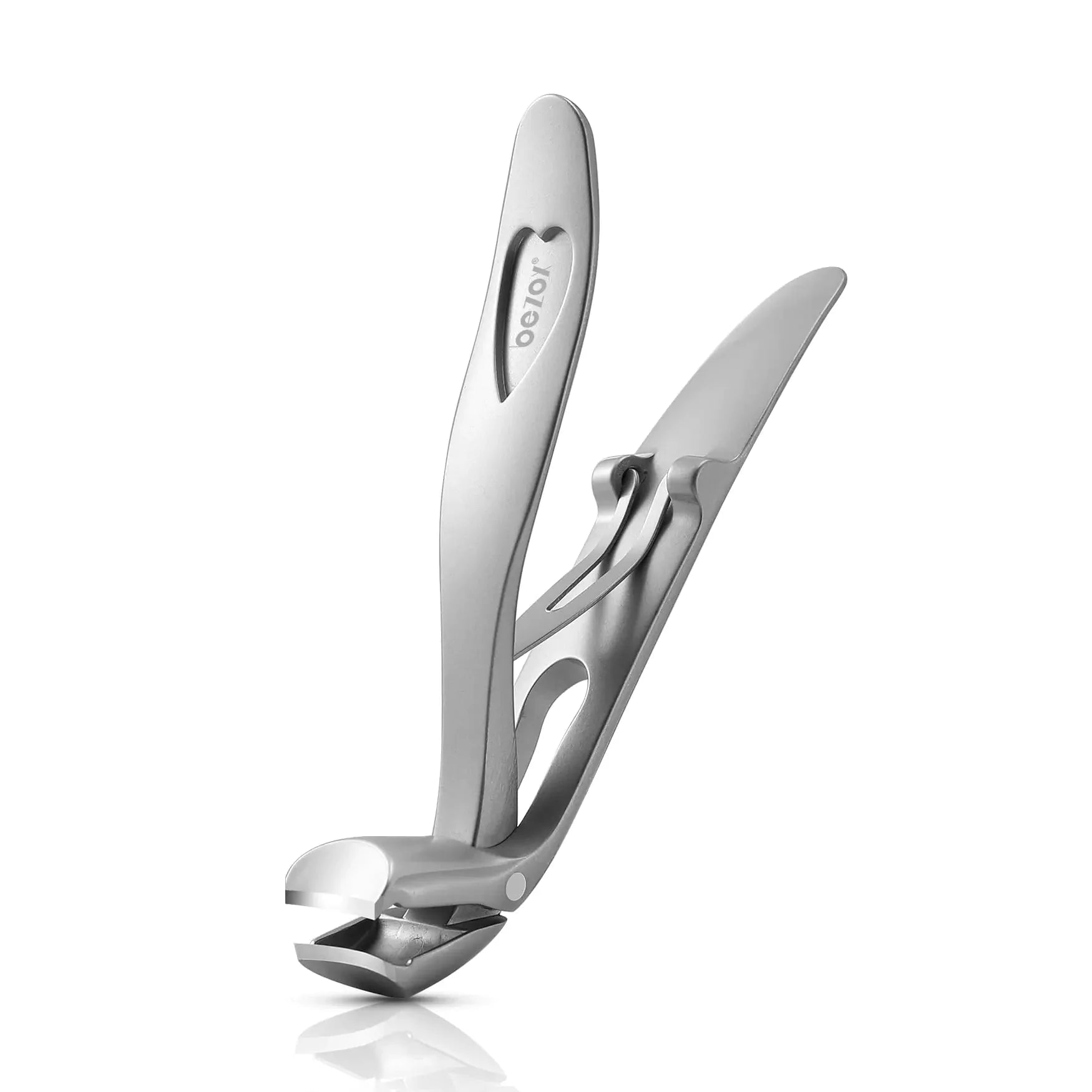 BEZOX Angled Head Nail Clippers for Seniors - Ergonomic Toenail Clipper for Thick Nails, Premium Steel Nail Cutter Trimmer with Catcher for Men and Women - Silver Small Sand Silver Anti Spier