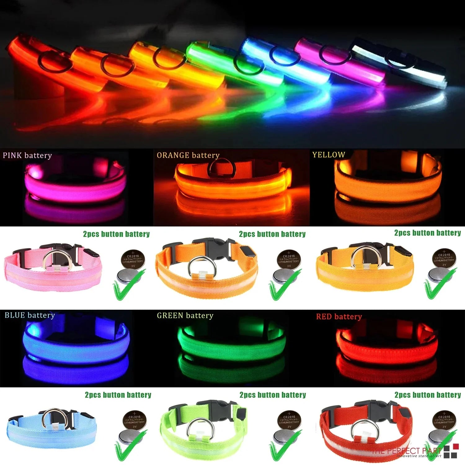 LED Adjustable Dog Collar Blinking Flashing Light Up Glow Pets Safety Waterproof Anti Spier