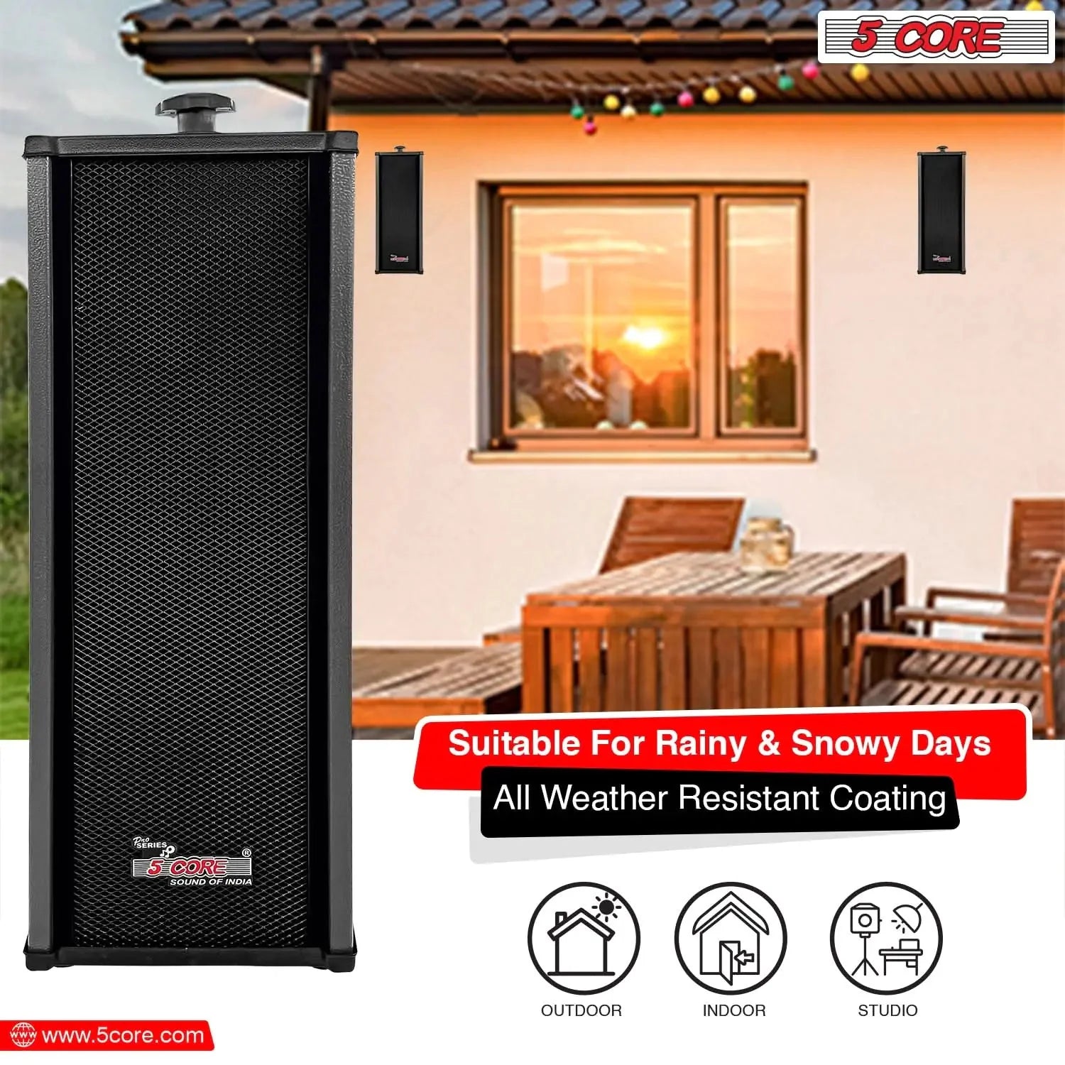 5Core Outdoor Speakers Stereo In Wall 100W Peak Passive Home Audio System Anti Spier