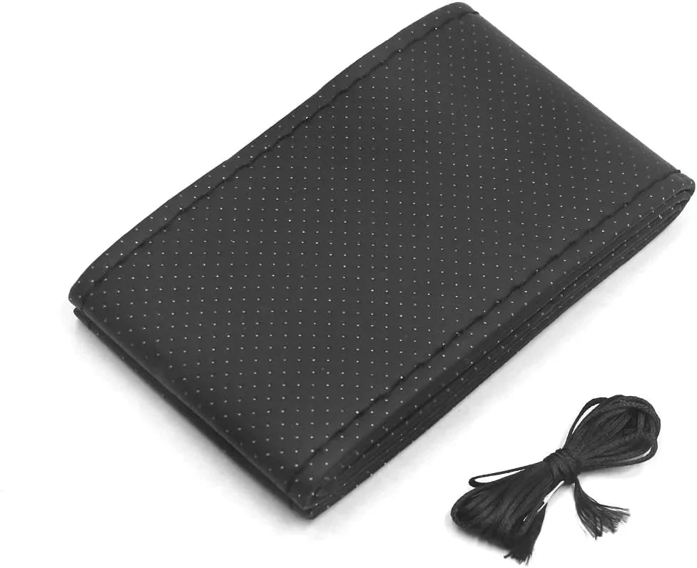 Genuine Leather DIY Car Steering Wheel Cover Anti-slip For 15"/38 cm Black US Anti Spier