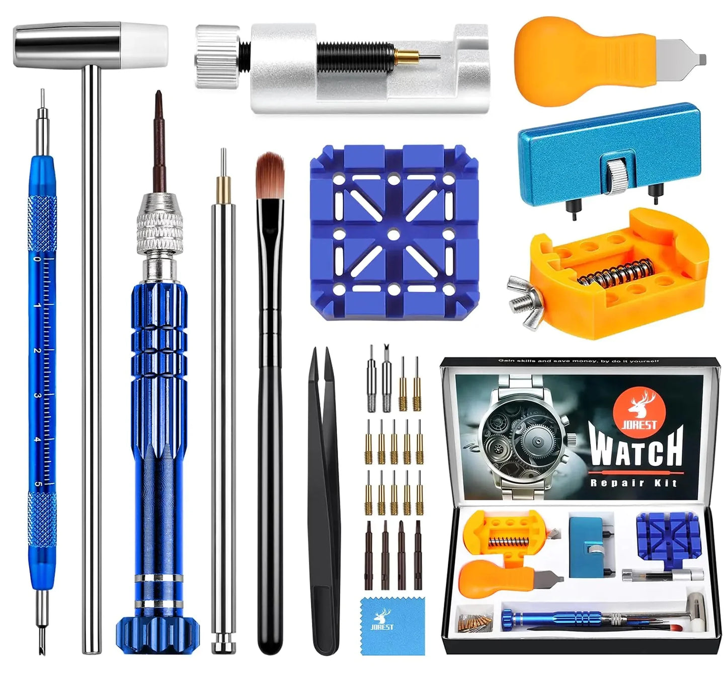 JOREST Watch Repair Kit, for Watch Battery Replacement & Watch Link Removal and Resizing & Watch Opener, Watch Repair Screwdriver Set, Watch Wrench Back Remover, Watch Cleaning, Spring Bar Tool Anti Spier