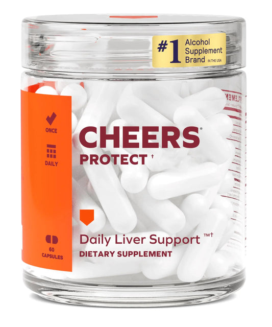 Cheers Protect | Daily Liver Supplement for Drinkers with L-Cysteine + DHM | Increase Glutathione Levels | 30 Doses | Cysteine Dihydromyricetin Milk Thistle Prickly Pear B-Vitamins Ginger Anti Spier