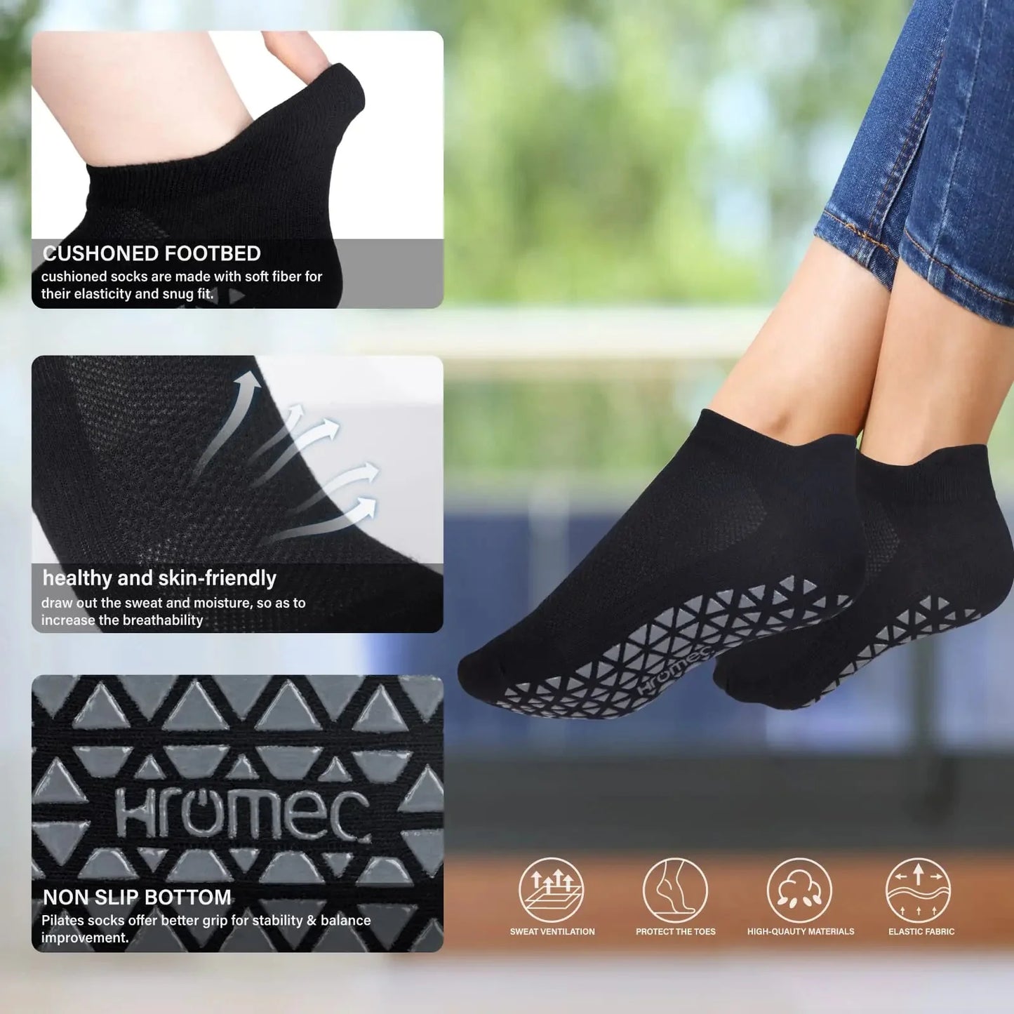 Non Slip Yoga Socks with Grips for Pilates, Ballet, Barre, Barefoot, Hospital Anti Skid Socks for Women and Men Small 6 Pairs-2 Black/2 Dark Gray /2 Gray Anti Spier