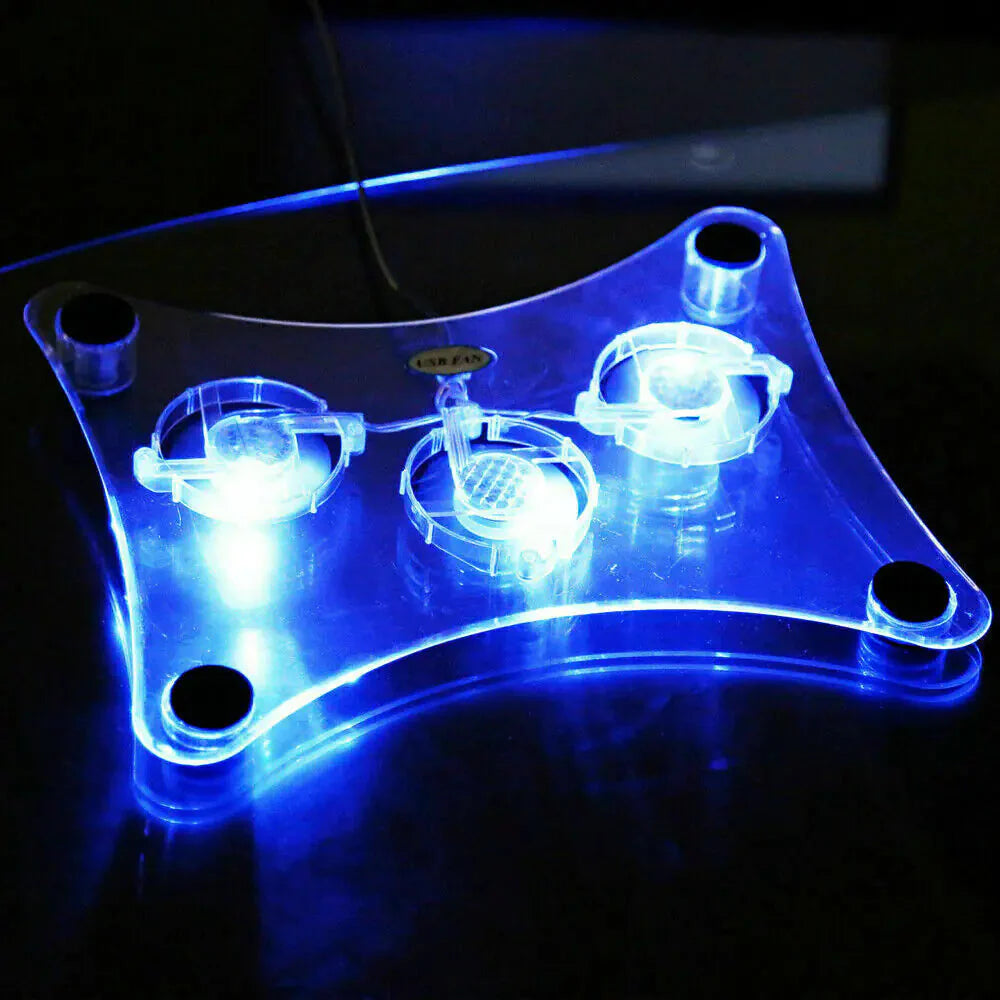 3 Fans USB Cooler Cooling Pad Stand LED Light Radiator For Laptop PC Notebook Anti Spier