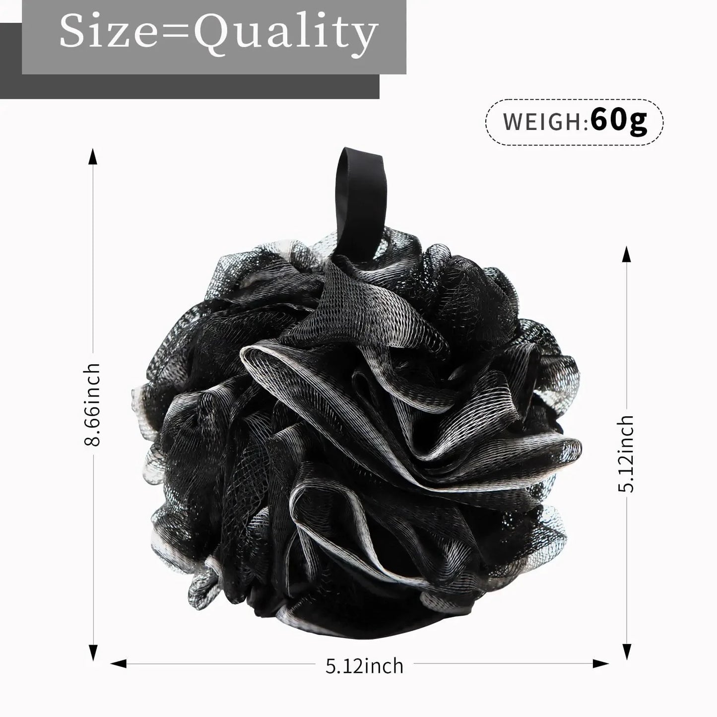 Bath Loofah Shower Sponge Body Back Scrubber Soft Mesh Shower Puffs Exfoliating Loofa for Women & Men Bath Accessories Cleaning Tool (4Pack 60G Black, Charcoal Black) 1 Count (Pack of 4) Anti Spier