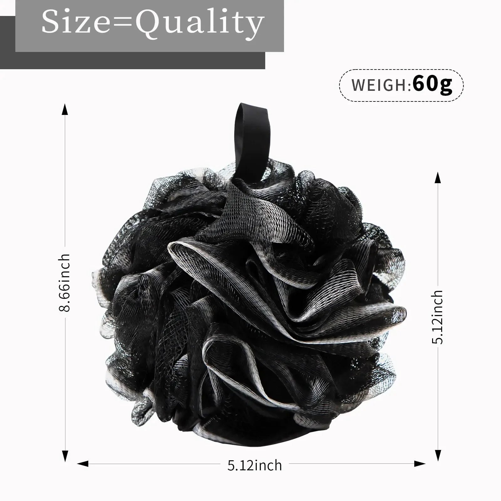 Bath Loofah Shower Sponge Body Back Scrubber Soft Mesh Shower Puffs Exfoliating Loofa for Women & Men Bath Accessories Cleaning Tool (4Pack 60G Black, Charcoal Black) 1 Count (Pack of 4) Anti Spier