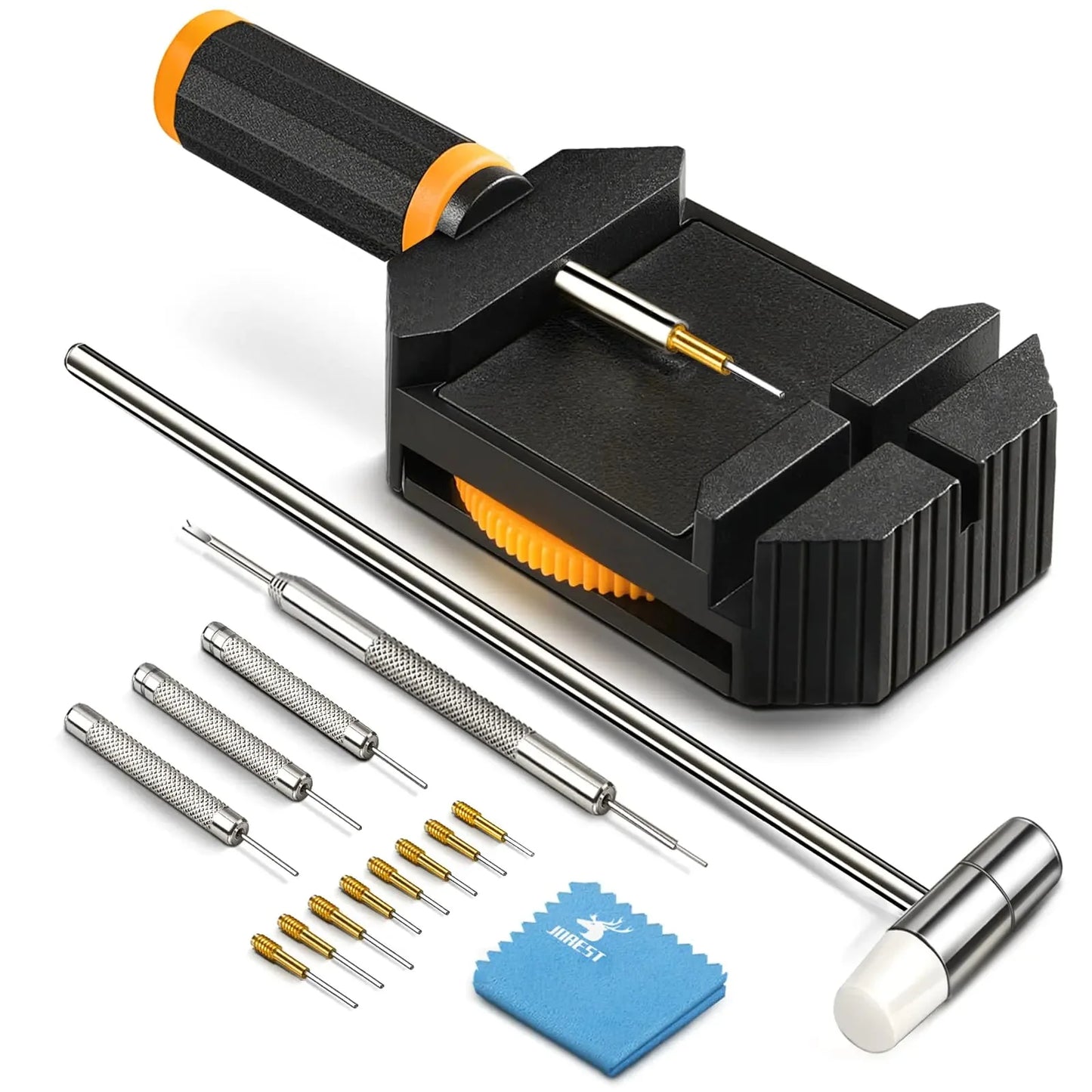 JOREST Watch Link Removal Kit, Resizing Tool for Bracelet Adjustment & Replacement, Pin Remover for Sizing Strap, Watch Adjuster, Hammer for Watch Repair, Adjust Band, with User Manual, Punches Orange Anti Spier