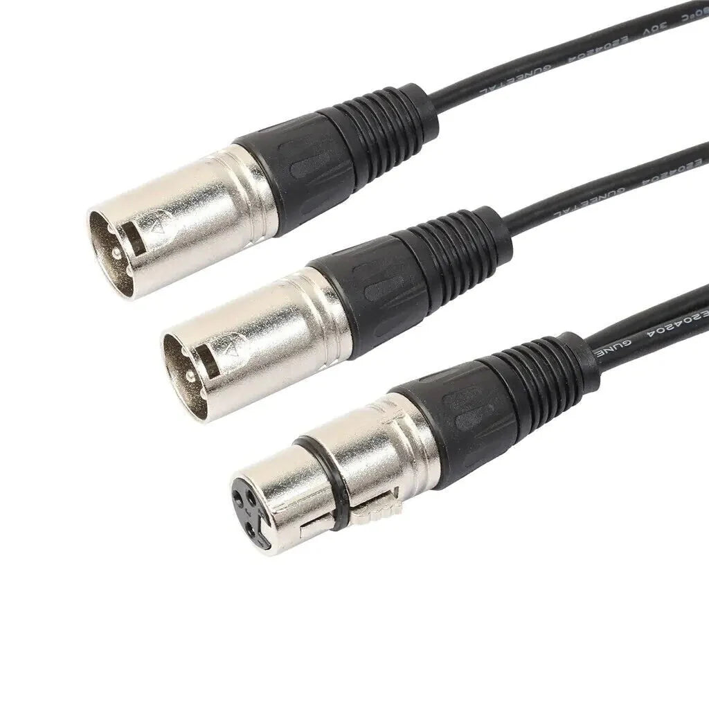 3Pin XLR Female Jack To Dual 2 Male Plug Y Splitter Cable Adapter Microphone USA Anti Spier