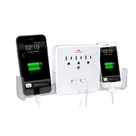 NEW! Classic Combo Wall Adapter W/3 AC Outlets W/Surge Protection And Dual USB Ports To Charge Your Gadgets Anti Spier