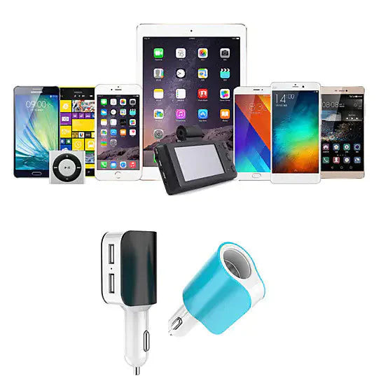 Twin Ports 3 In 1 USB Car Charger Black and White Anti Spier