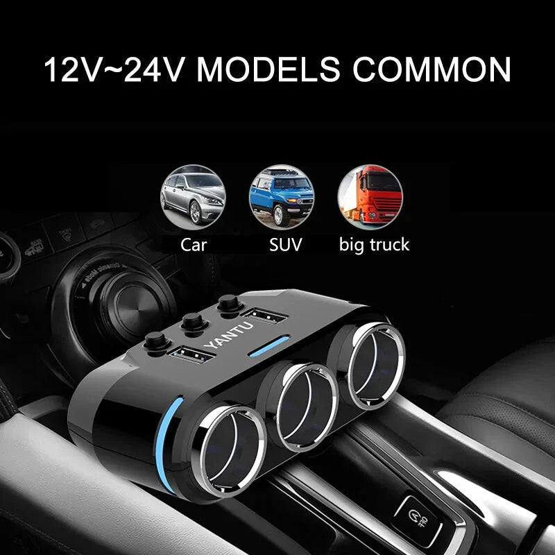 12V-24V Car splitter Cigarette Lighter Socket Plug Dual USB Charger Adapter Anti Spier