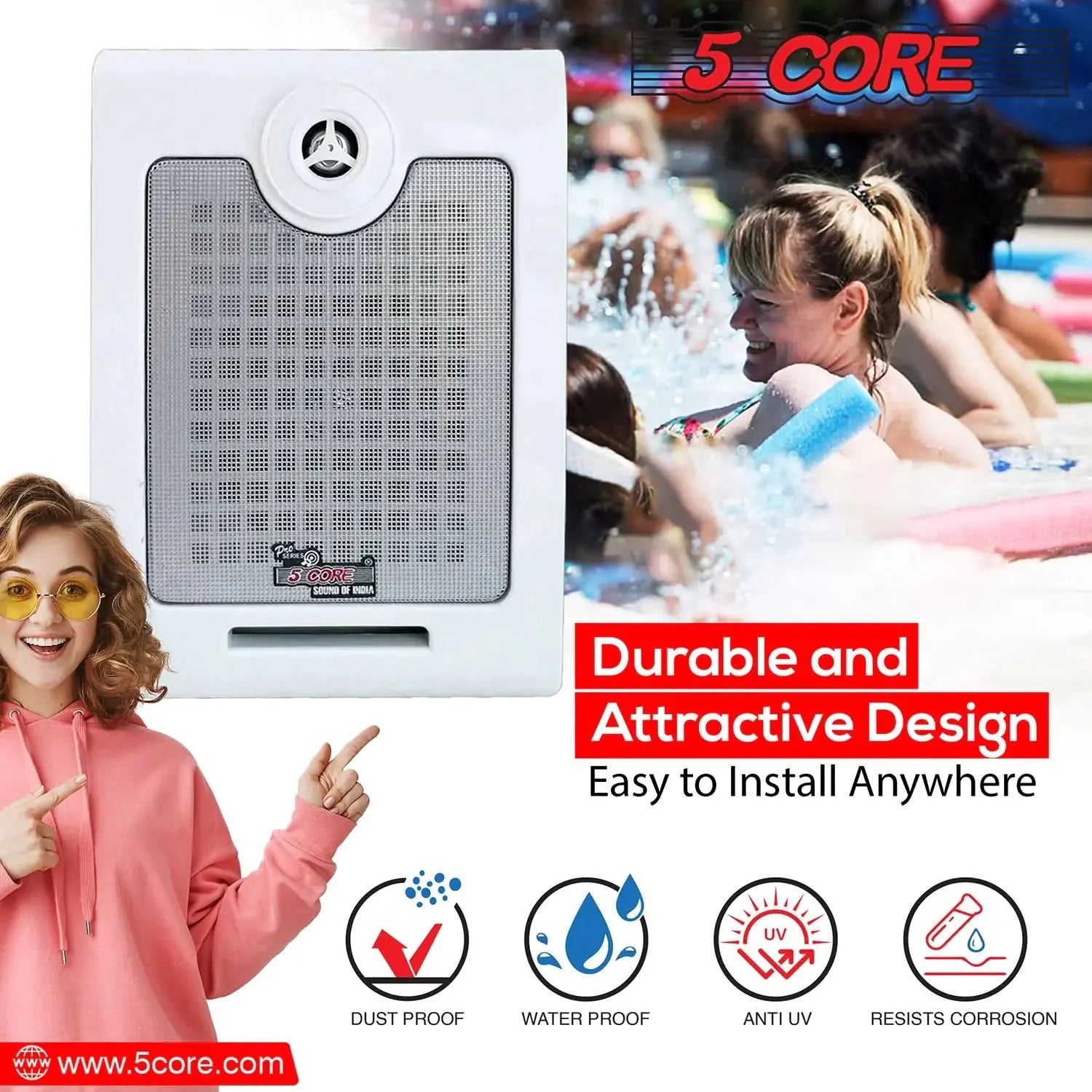 5Core Outdoor Speakers Stereo In Wall 500W Peak Passive Home Audio System Anti Spier