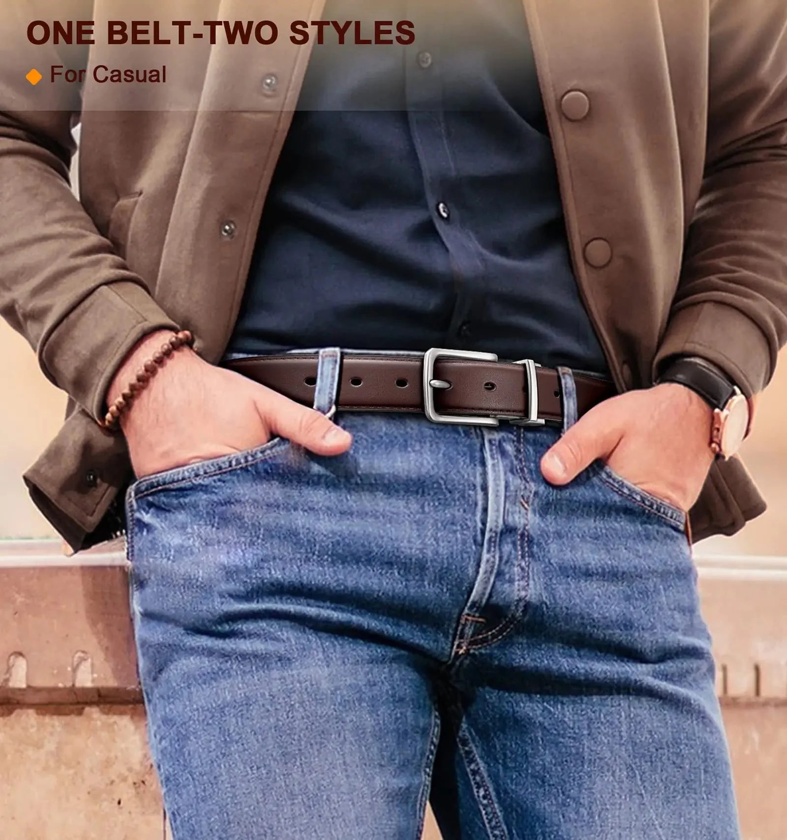 BULLIANT Men's Belt,Reversible Belt 1.25" For Gift Mens Casual Golf Dress pants shirts,One Reverse For 2 Sides Black/Antique Coffee1033 34"-36"Waist Adjustable Anti Spier