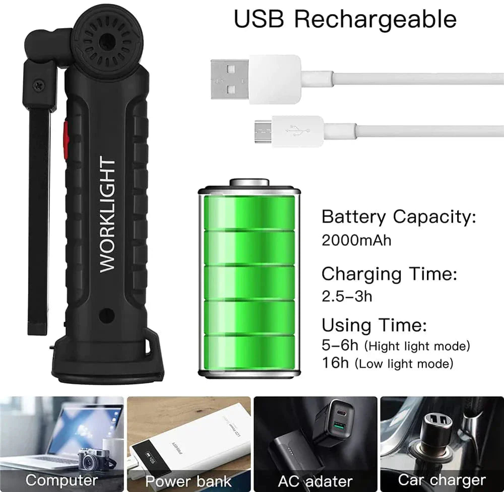 Rechargeable LED COB Work Light Mechanic Flashlight Lamp Magnetic Base Bright Anti Spier