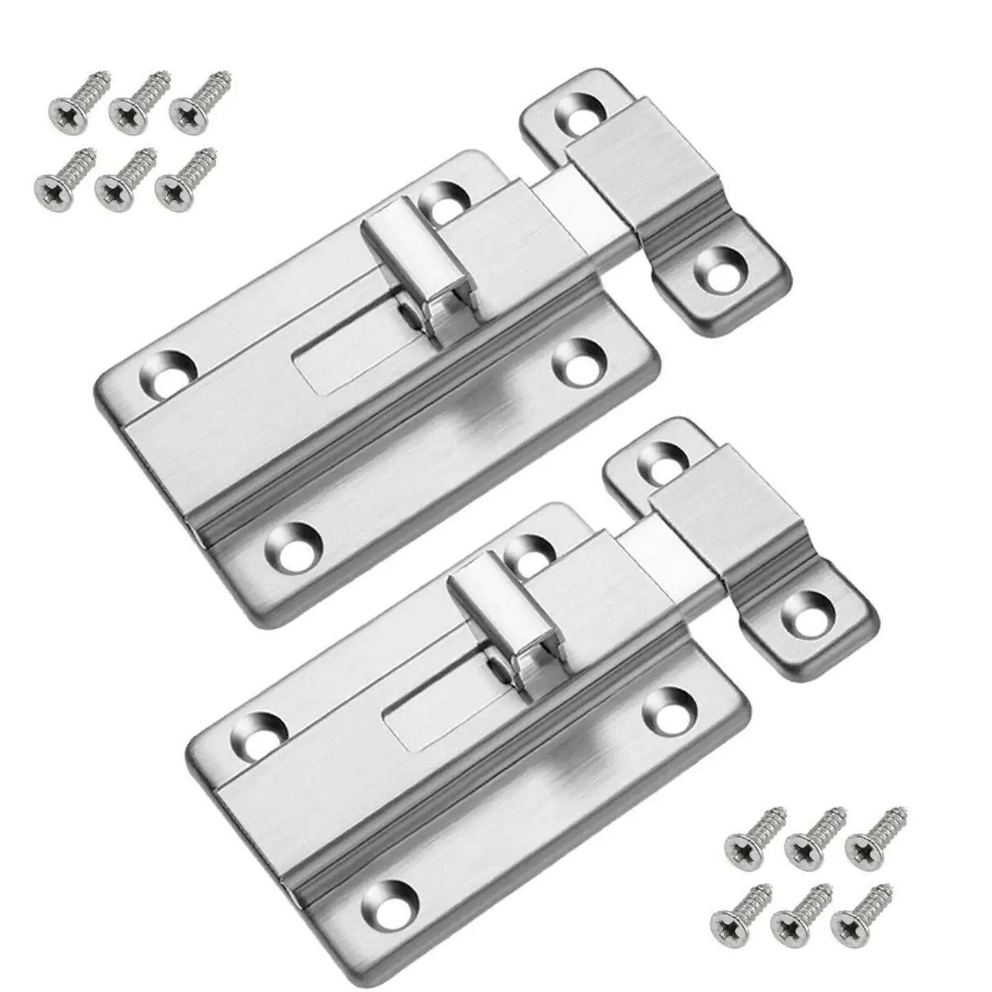 2Pcs Stainless Steel Latch Sliding Silver Doors Lock Keyless Door Bolt For Doors Anti Spier