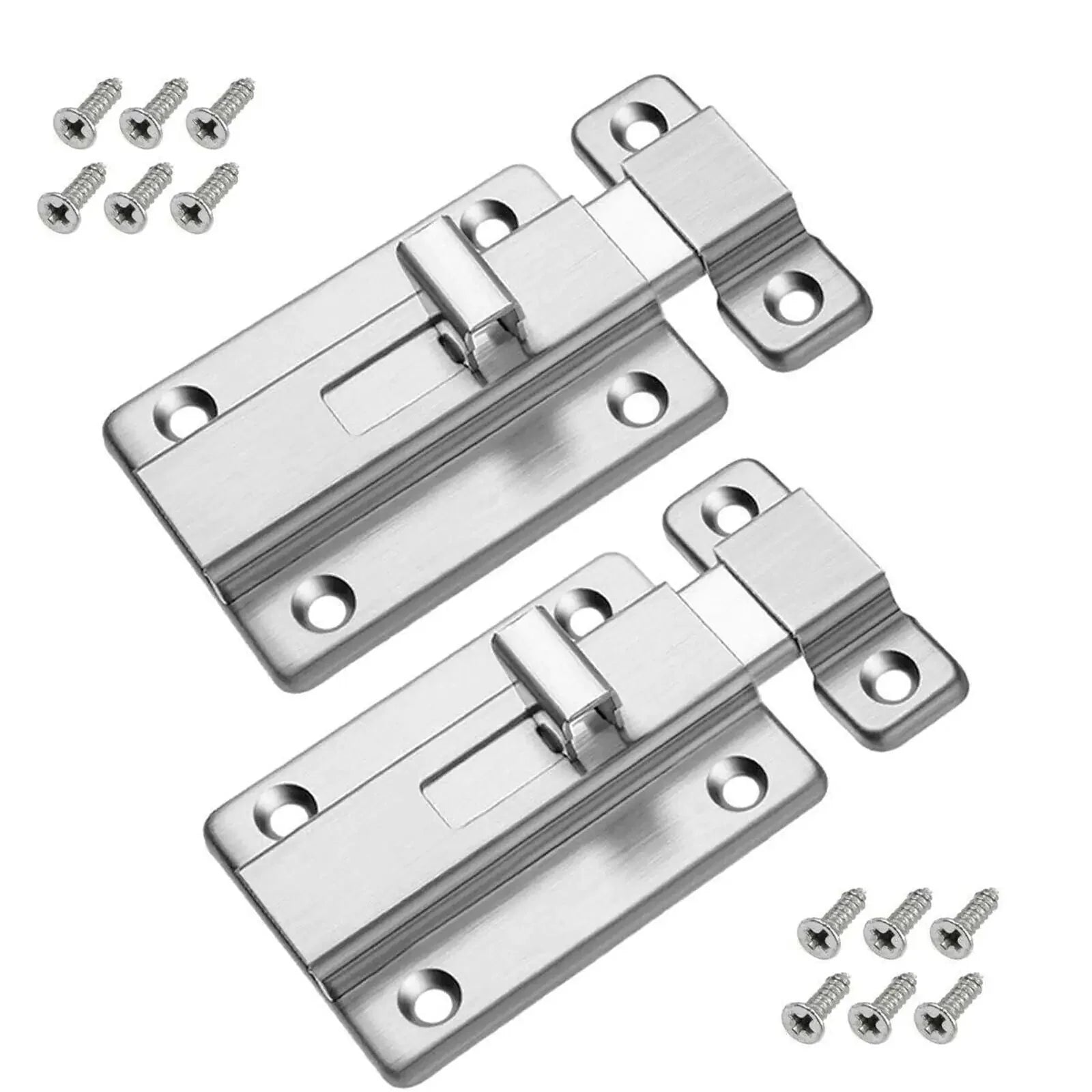 2Pcs Stainless Steel Latch Sliding Silver Doors Lock Keyless Door Bolt For Doors Anti Spier