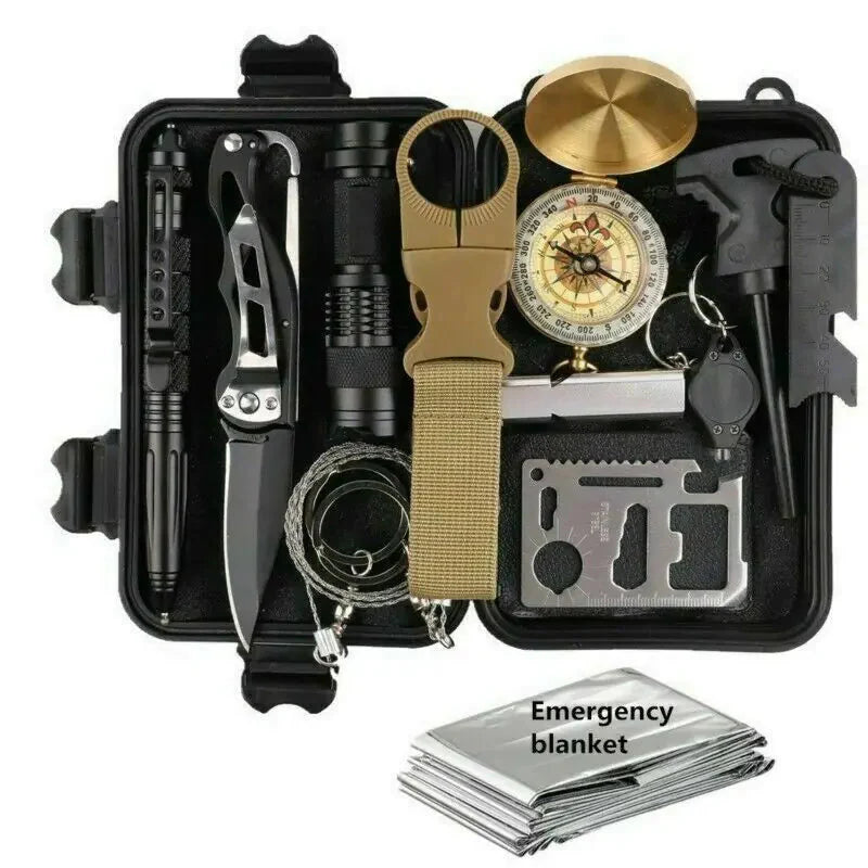14 in 1 Outdoor Emergency Survival And Safety Gear Kit Camping Tactical Tools SOS EDC Case Anti Spier