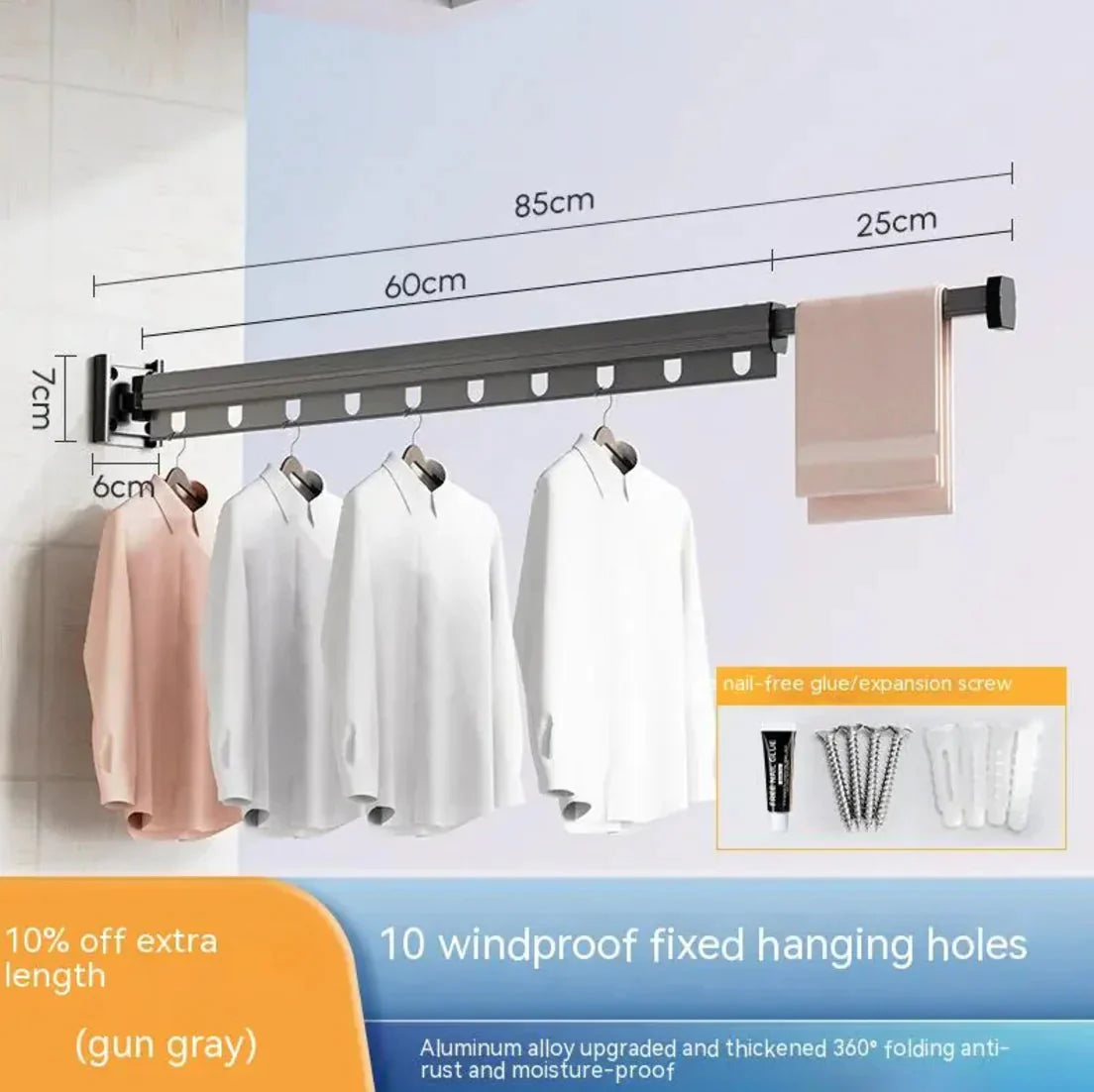 Retractable Aluminum Suction Cup Clothes Hanger Anti Spier