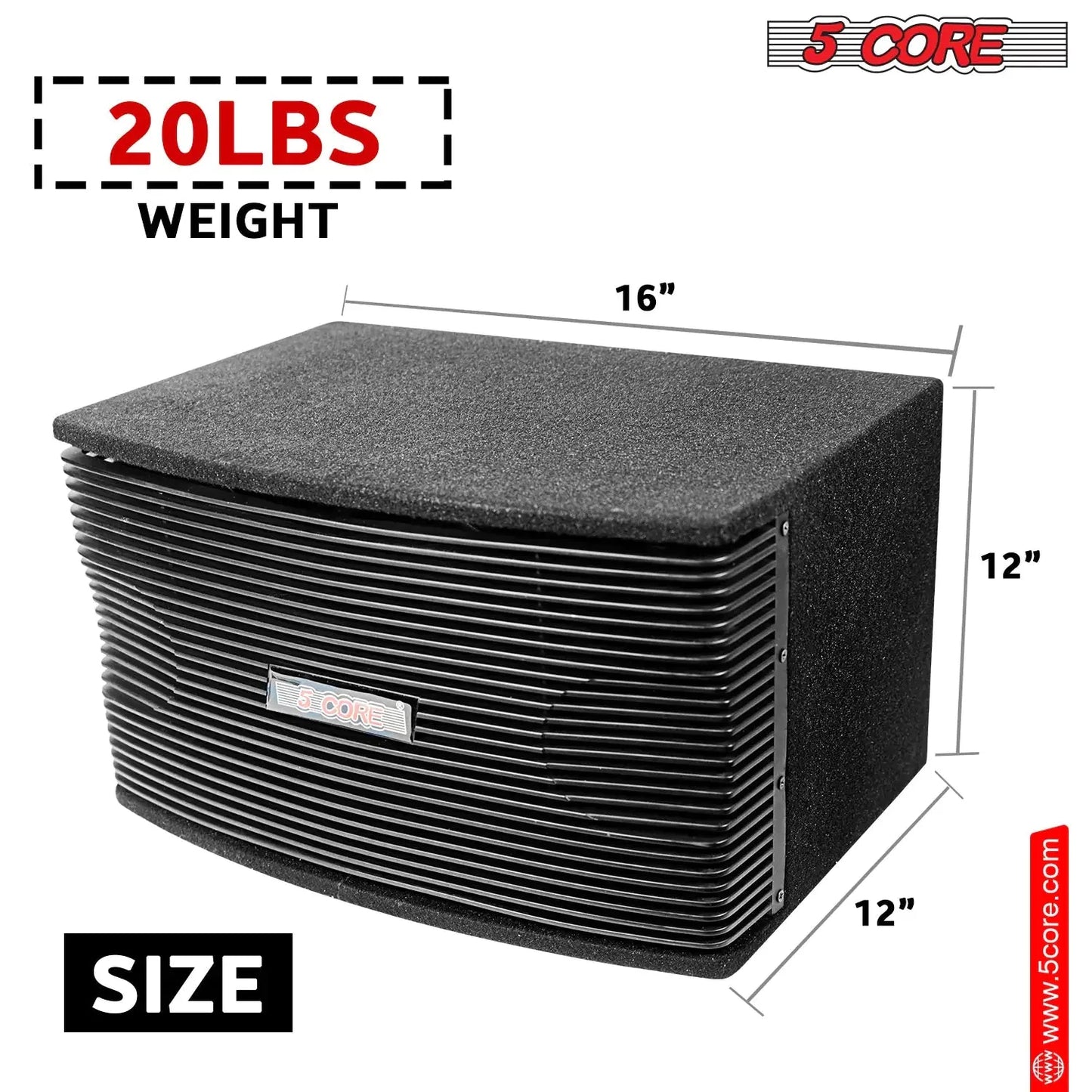 5Core Box Subwoofer for Car 1Pc Black 800W Peak Power 8 Inch Vented Trunk Speaker Woofer 8 Ohm Anti Spier