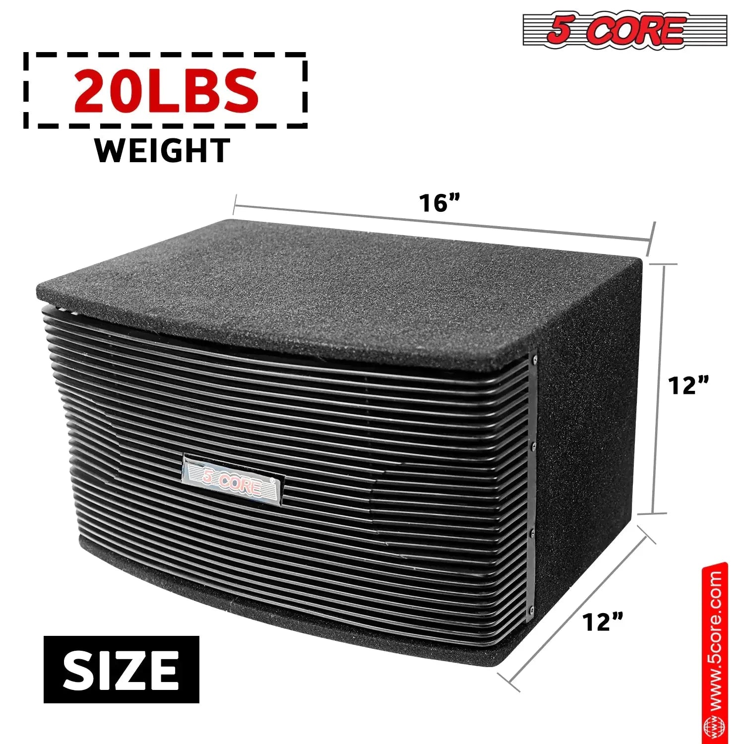 5Core Box Subwoofer for Car 1Pc Black 800W Peak Power 8 Inch Vented Trunk Speaker Woofer 8 Ohm Anti Spier