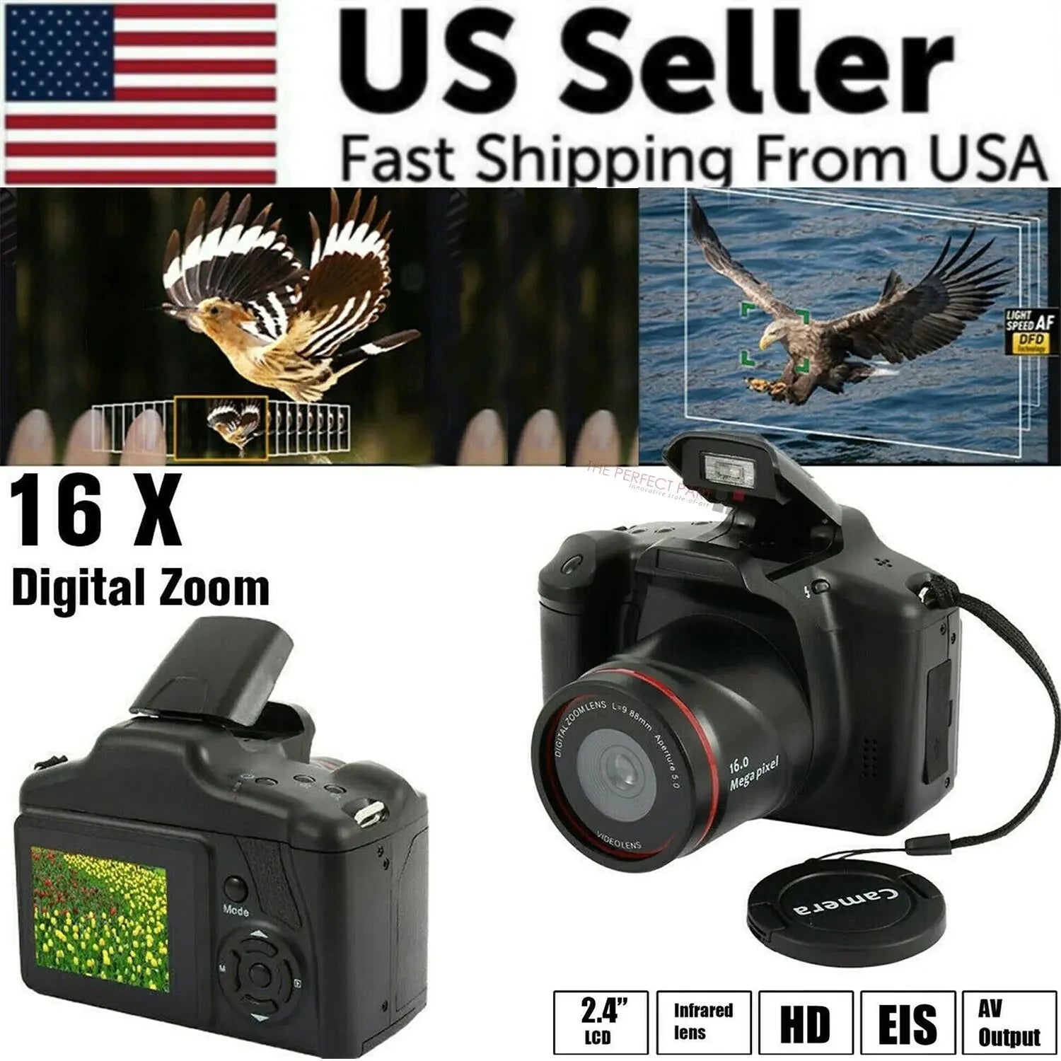 Digital Camera 3.0 Inch TFT LCD Screen 16X Zoom HD 16MP 1080P Anti-Shake Mic US Anti Spier