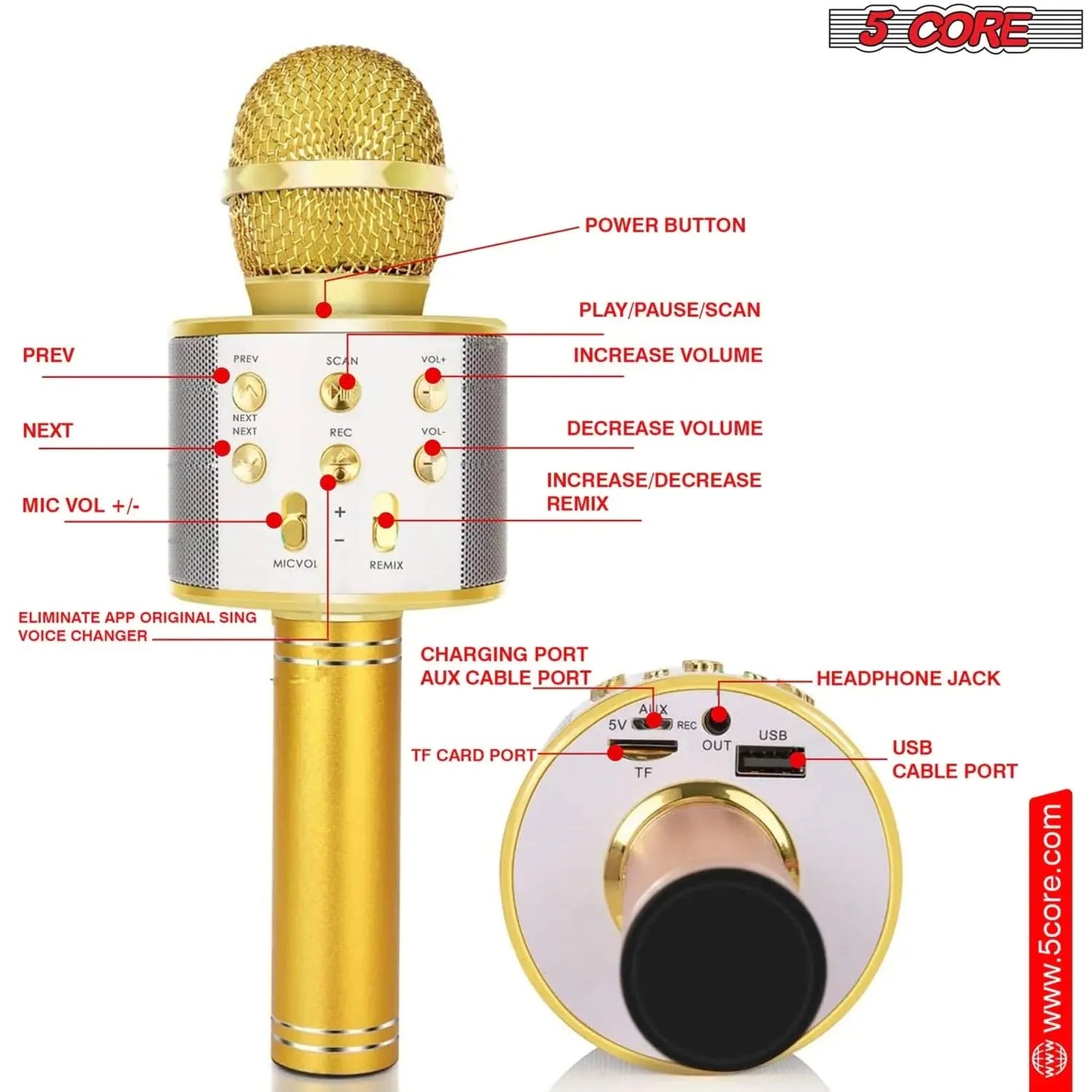 5Core Wireless Karaoke Microphone Bluetooth Mic Portable Handheld Microfonos Inalambricos Anti Spier