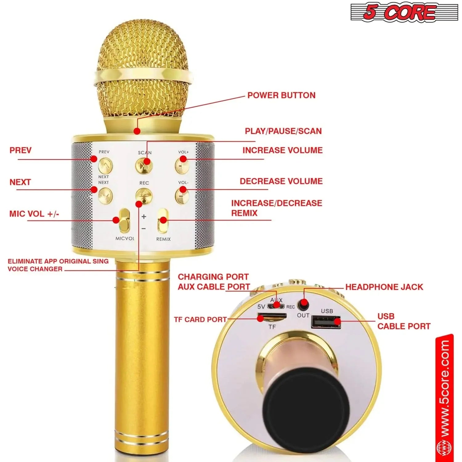 5Core Wireless Karaoke Microphone Bluetooth Mic Portable Handheld Microfonos Inalambricos Anti Spier