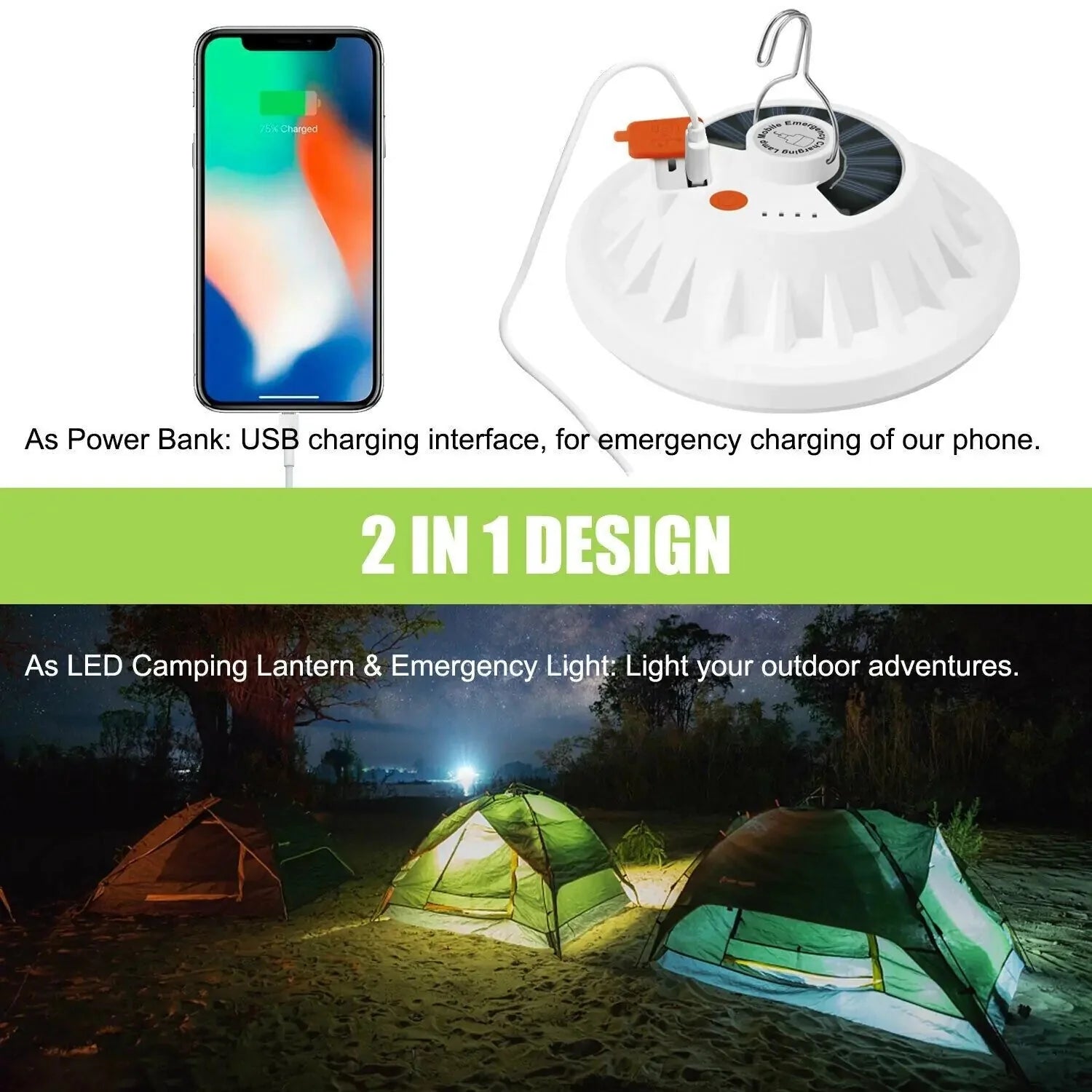 Rechargeable 60 LED Outdoor Camping Tent Light USB & Solar Lantern Hiking Lamp Anti Spier
