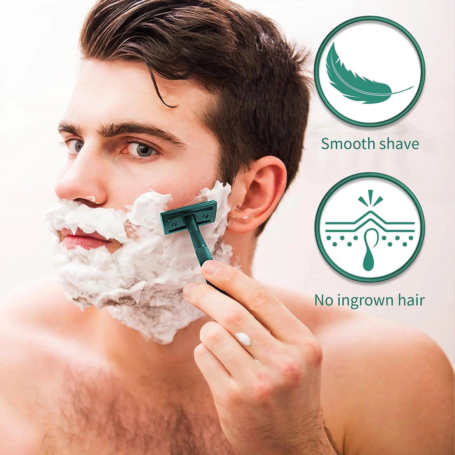 Bambaw Men Safety Razor with 5 Double Edge Safety Razor Blades, Single Blade Razor for Men & Women, Plastic Free Metal Razor – Sea Green 1 Count (Pack of 1) Sea Green Razor Anti Spier
