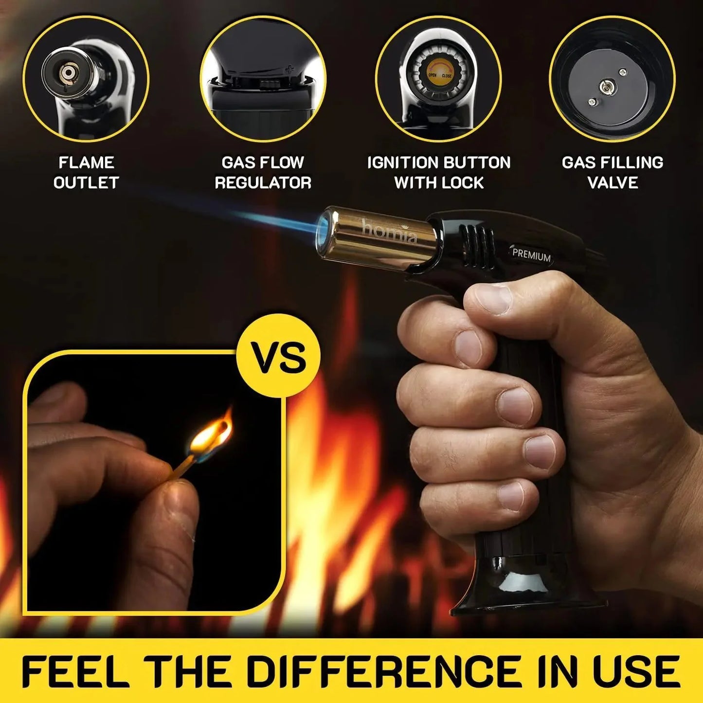 Butane Torch Adjustable Flame for Smoking Guns and Smokers with Wood Chips Bag Anti Spier