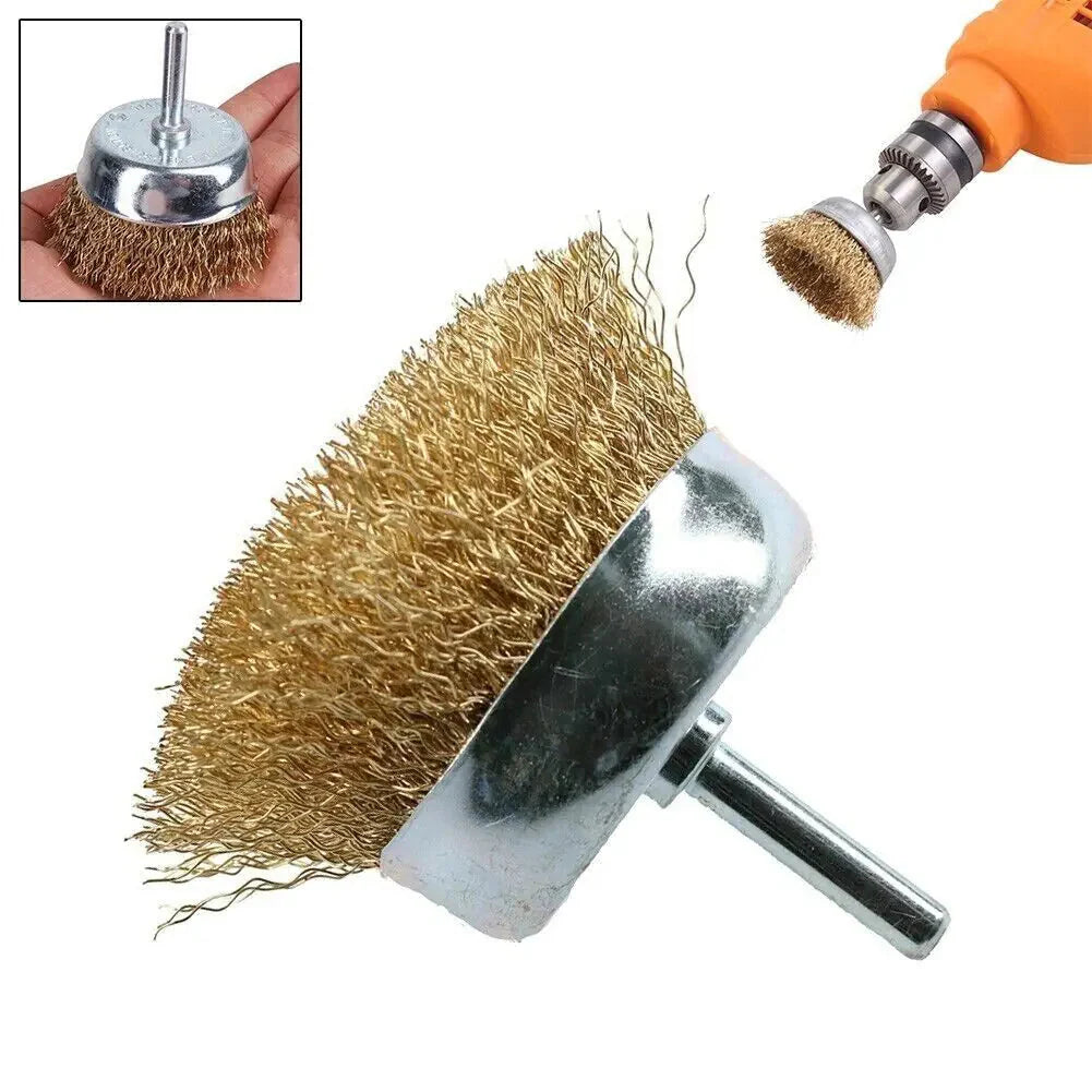 2-Pack 3 Pcs Wire Brush Wheel Set Cup Drill Bit Rust Paint Attachment 1/4" USA Anti Spier