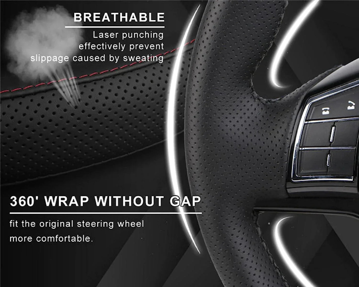 Genuine Leather DIY Car Steering Wheel Cover Anti-slip For 15"/38 cm Black US Anti Spier