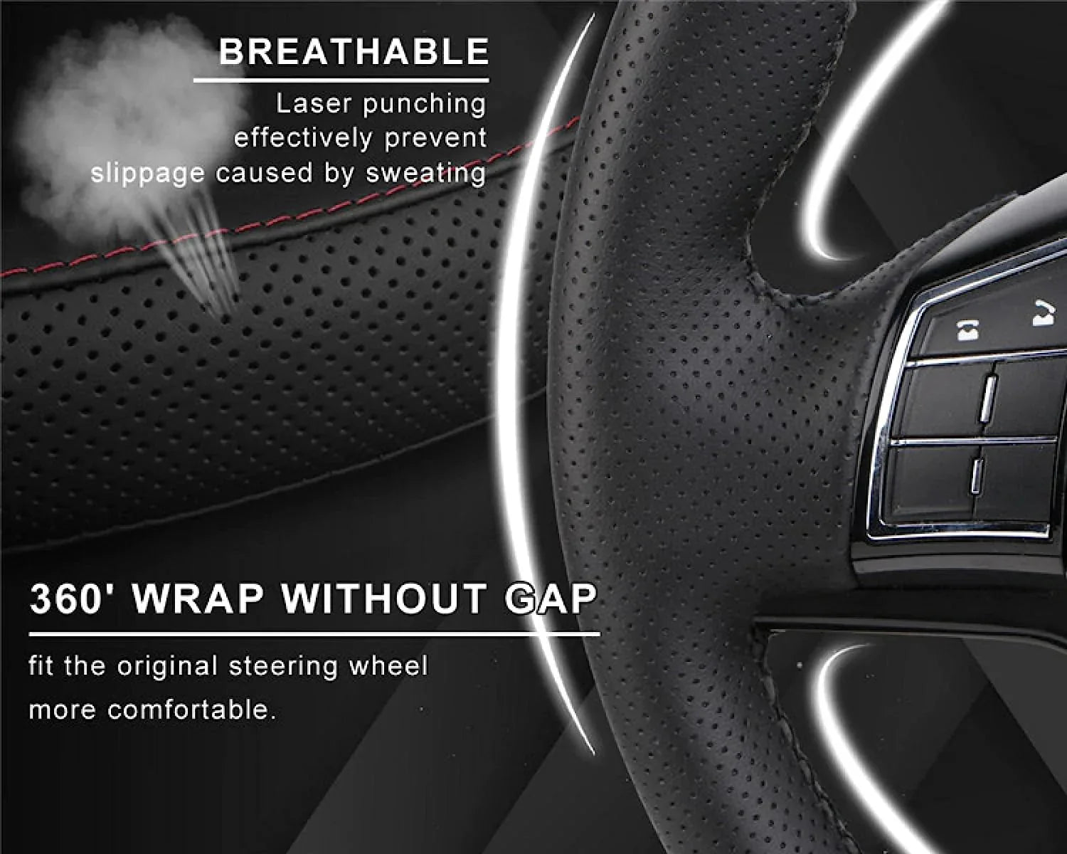 Genuine Leather DIY Car Steering Wheel Cover Anti-slip For 15"/38 cm Black US Anti Spier