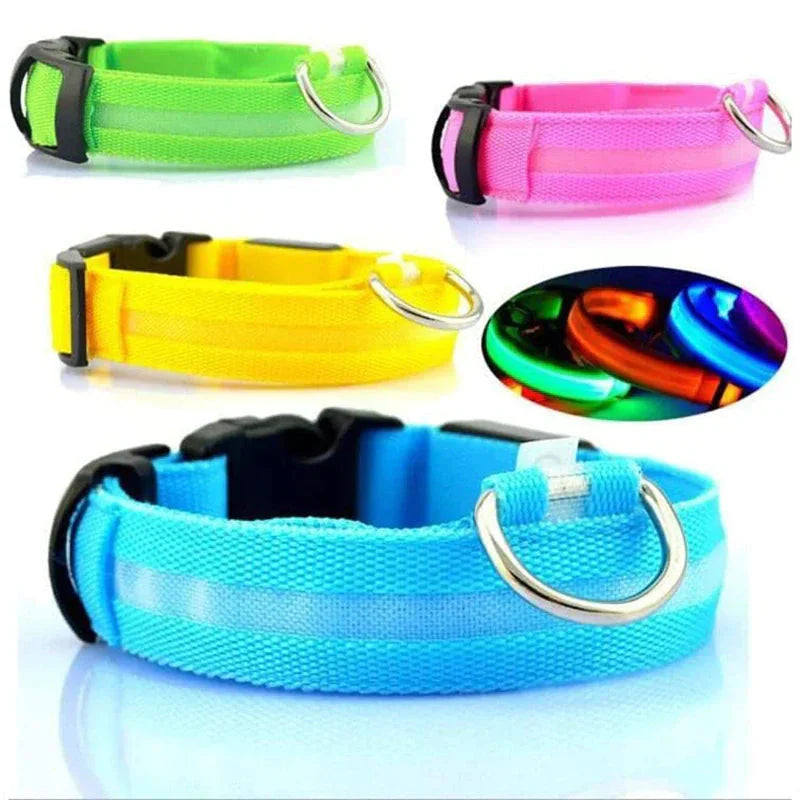 LED Adjustable Dog Collar Blinking Flashing Light Up Glow Pets Safety Waterproof Anti Spier