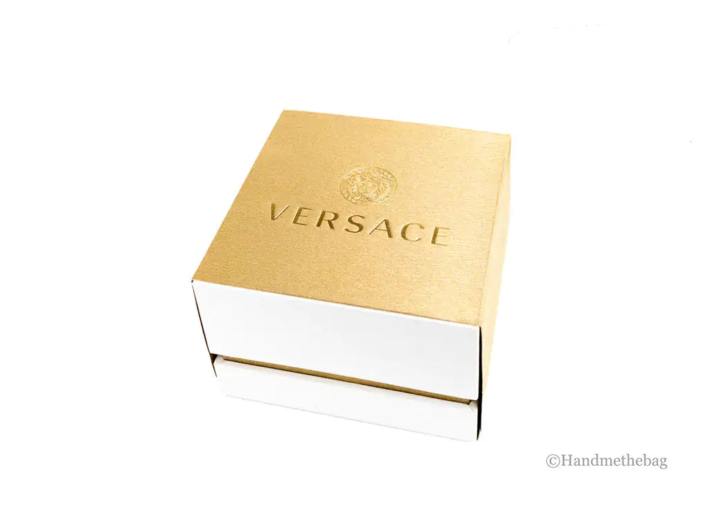 Versace 38mm Silver Logo Halo Dial Embossed Leather Watch - Anti Spier 