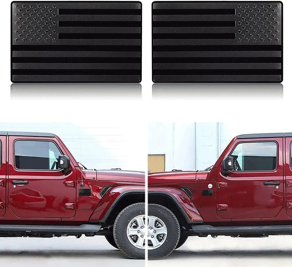 2PCS Metal USA Flag Sticker American Car Truck Decal Emblem Black Anti Spier