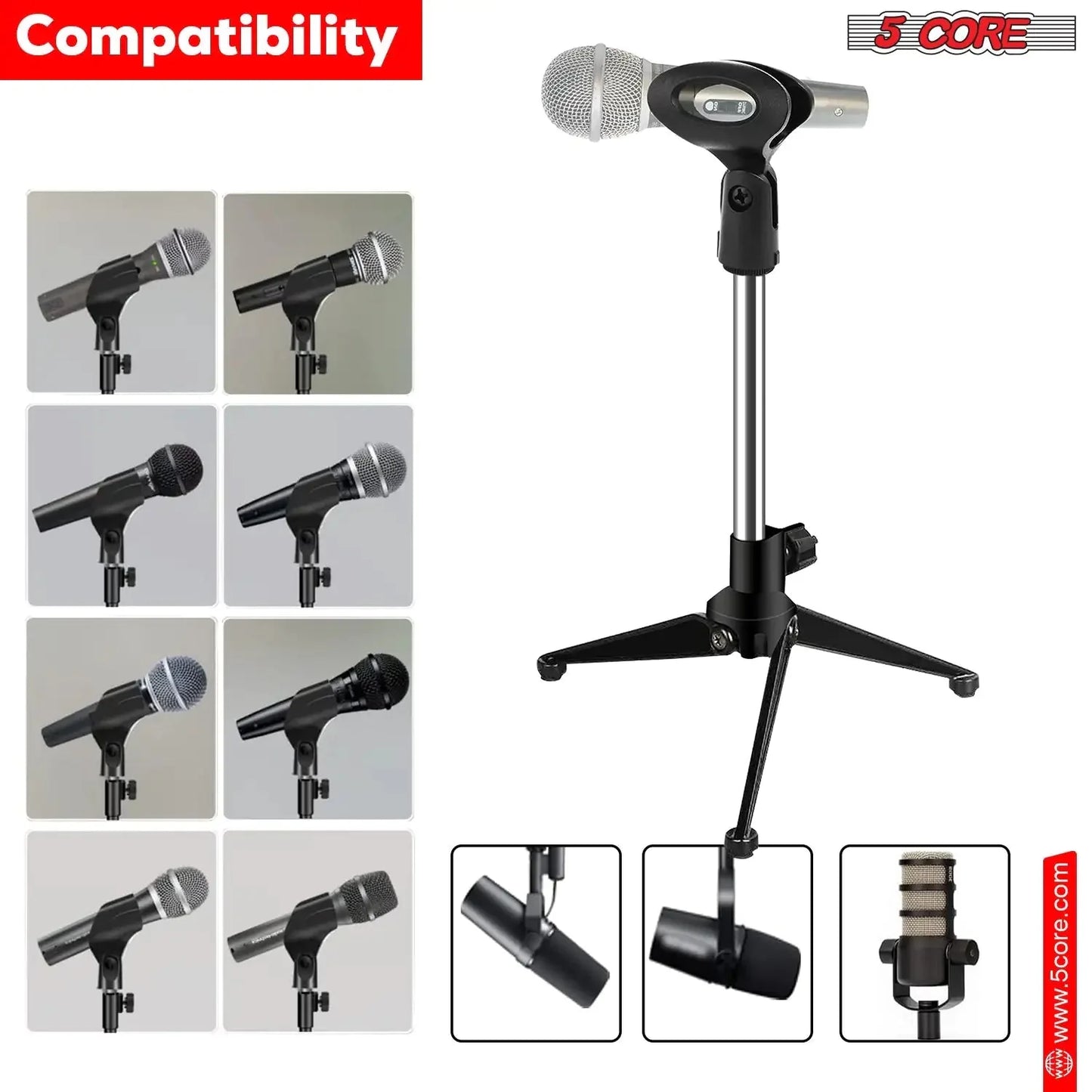 5Core Desktop Mic Stand Tripod Universal Desk Microphone Holder Table Top Stands Anti Spier